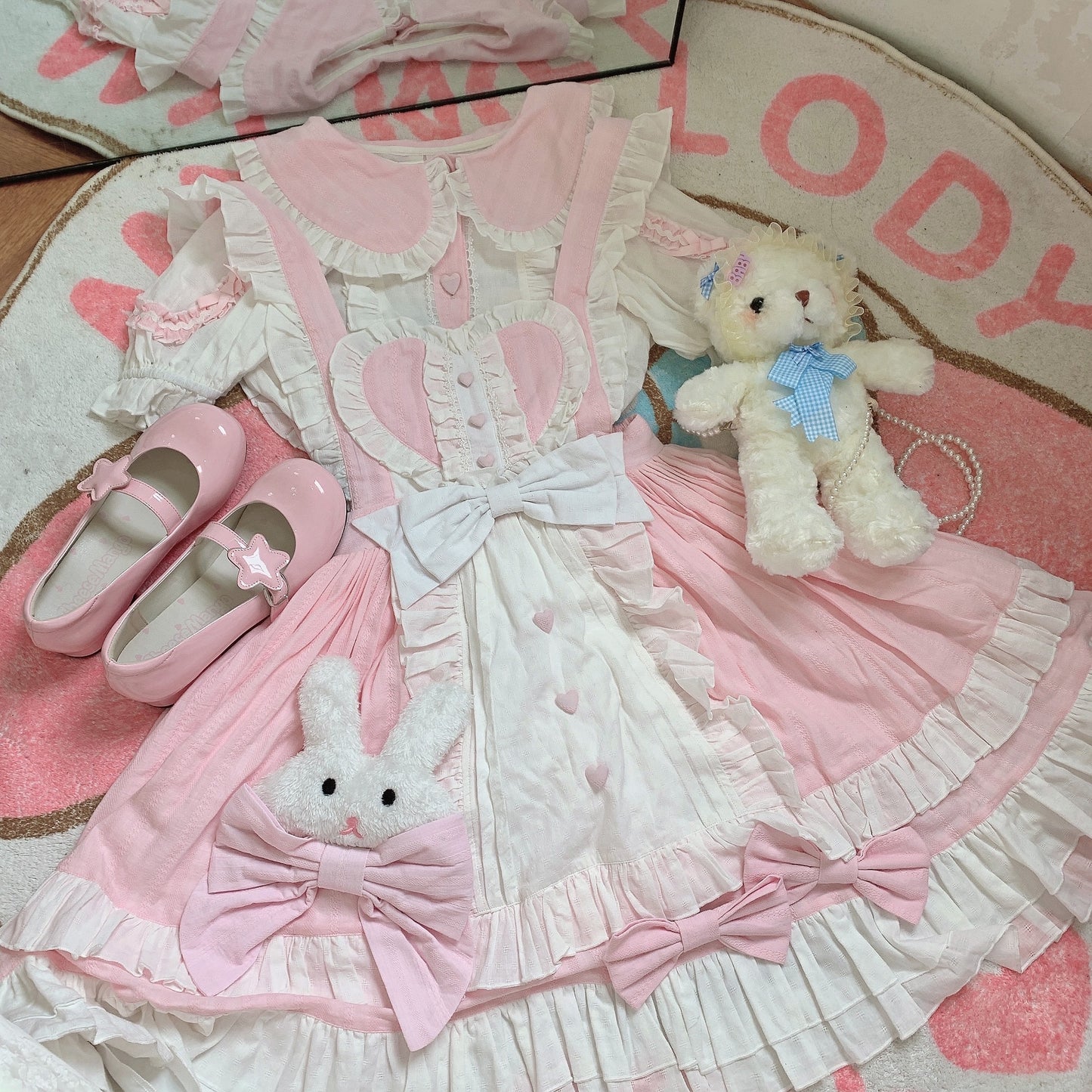 Princess of Heart Sweet Pastel Pink Rabbit Dress & Shirt Two Piece Set - Sugarplum Store
