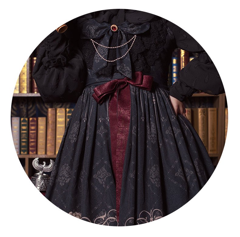 Universal Lolita Nightingale and Rose Birdcage Black Red Gothic Goth Girl Strap Dress - Sugarplum Store