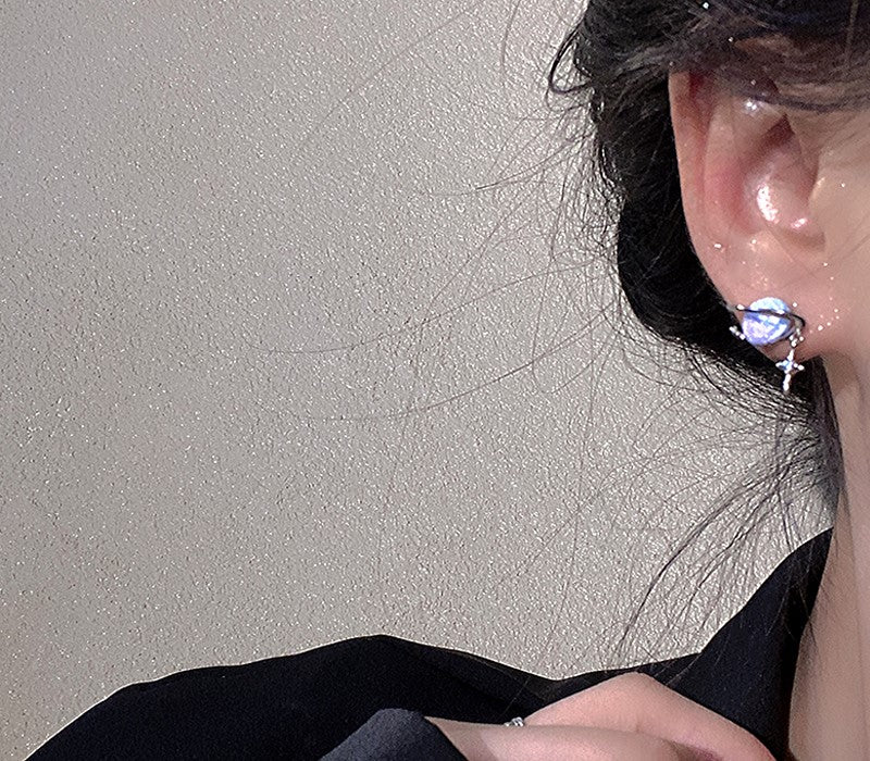 Fantasy Planet Galaxy Universe Purple Blue Gradient Silver Earrings - Sugarplum Store
