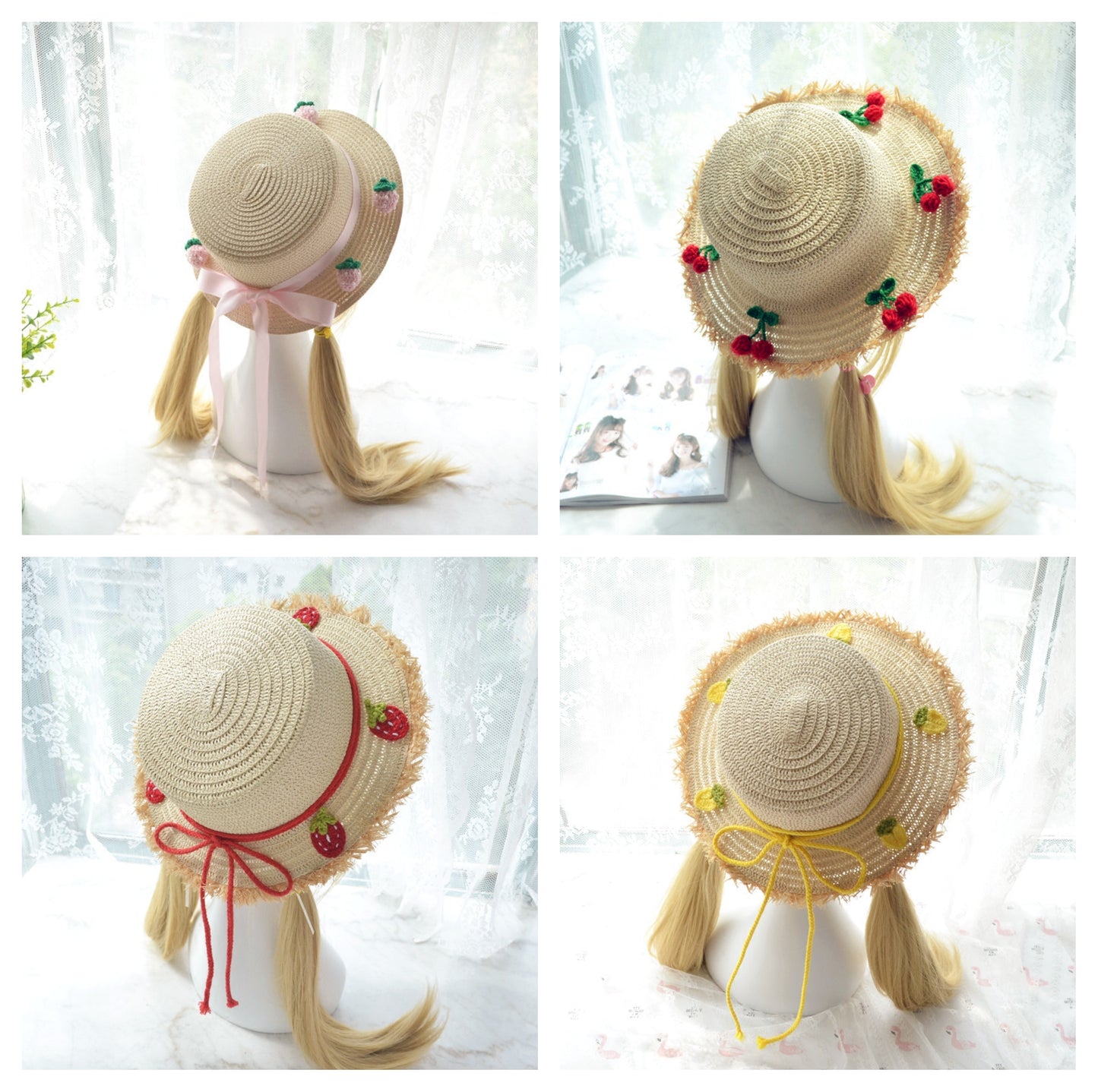 Fruity Strawberry Cherry Pineapple Spring Summer Straw Hat - Sugarplum Store