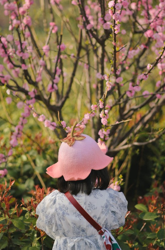 Handmade Cherry Blossom Peach Pink Fairy Flower Cute Wool Hat - Sugarplum Store