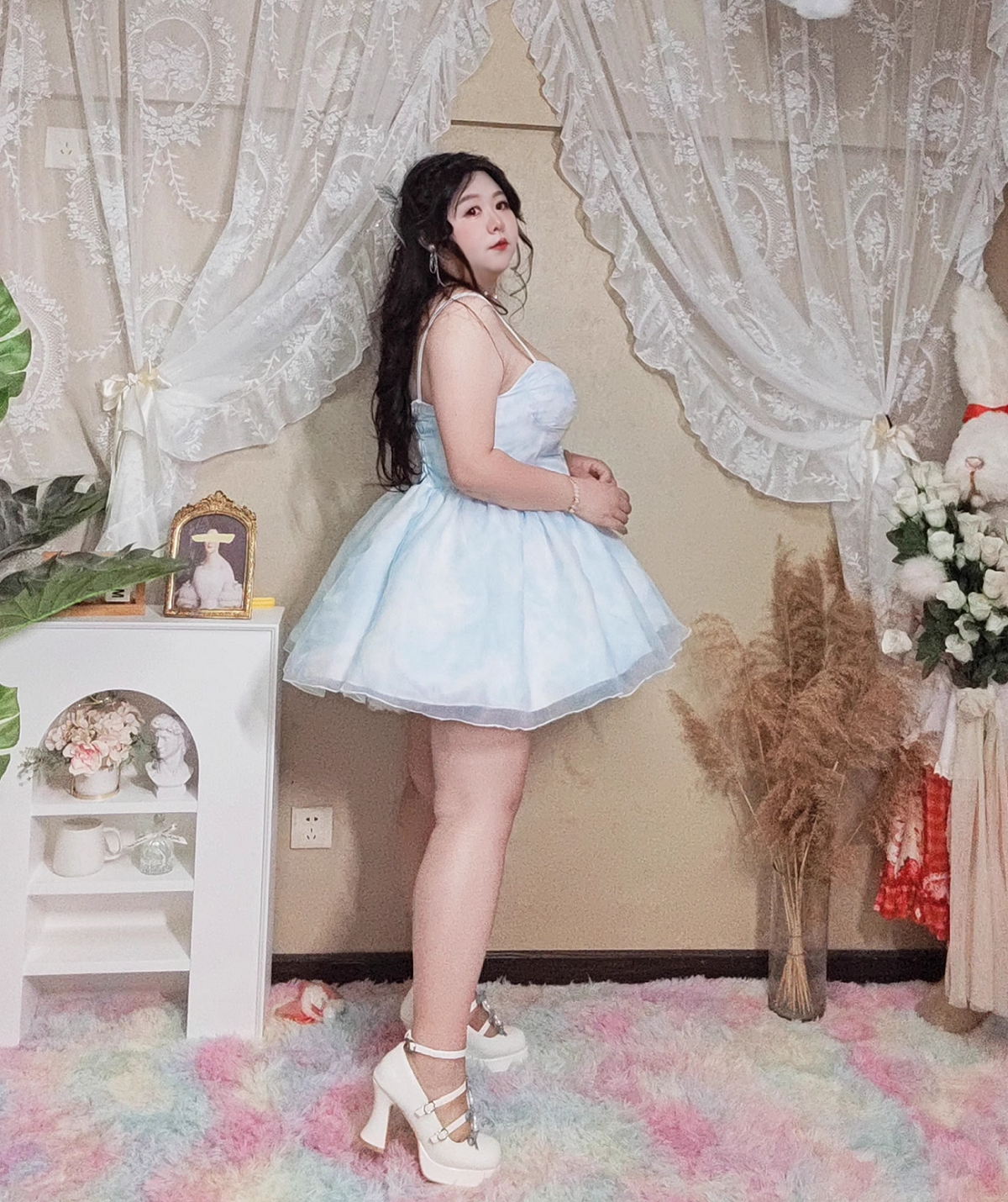 Plus Size Roselle Rose Princess Elegant Evening Party Blue Strap Dress & Long Robe Cardigan Two Piece Set - Sugarplum Store