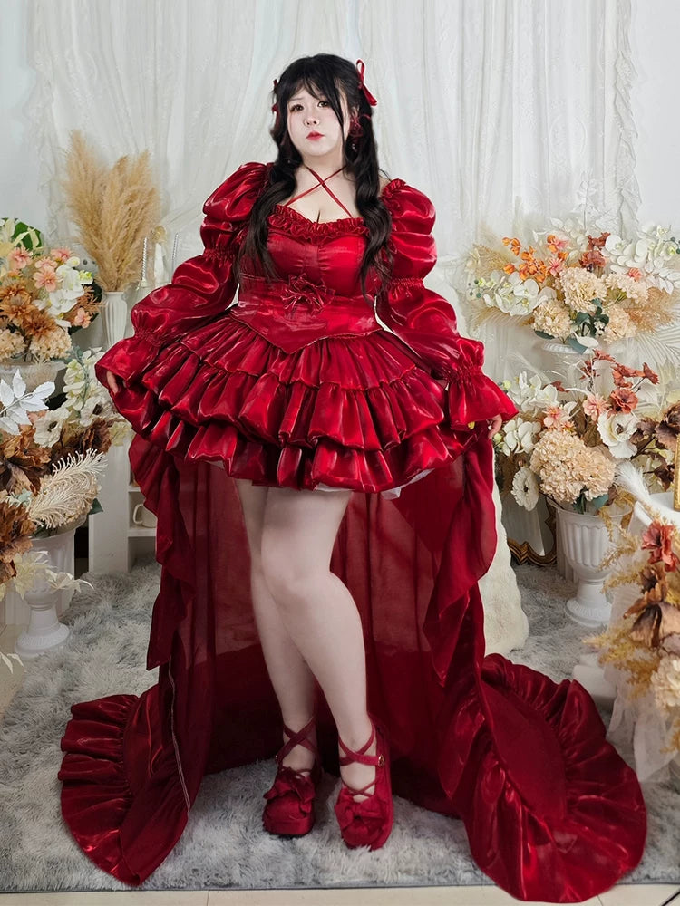 Plus Size Red Rose Princess Prom Dress Gowns – Sugarplum Store
