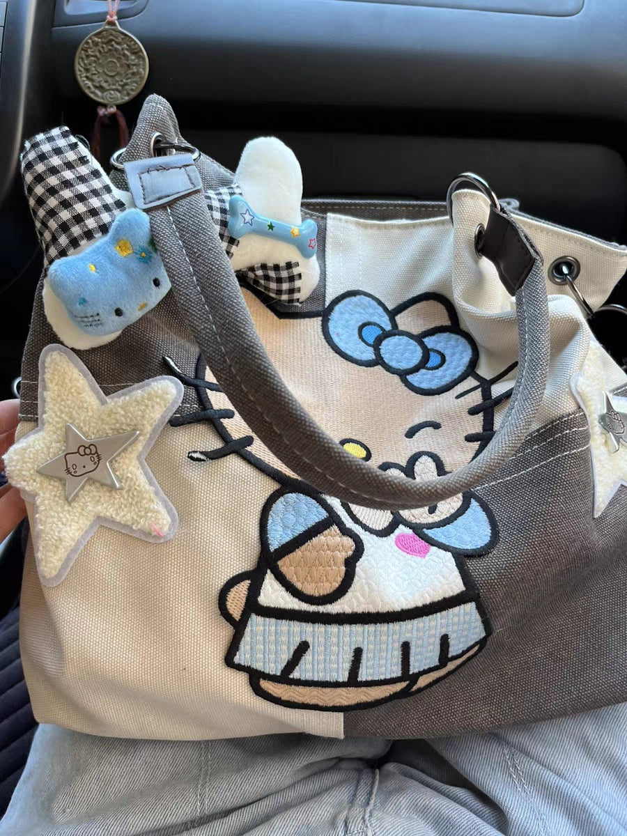 Y2K Black Brown Skin Kitty Shoulder Crossbody Messenger Bag - Sugarplum Store