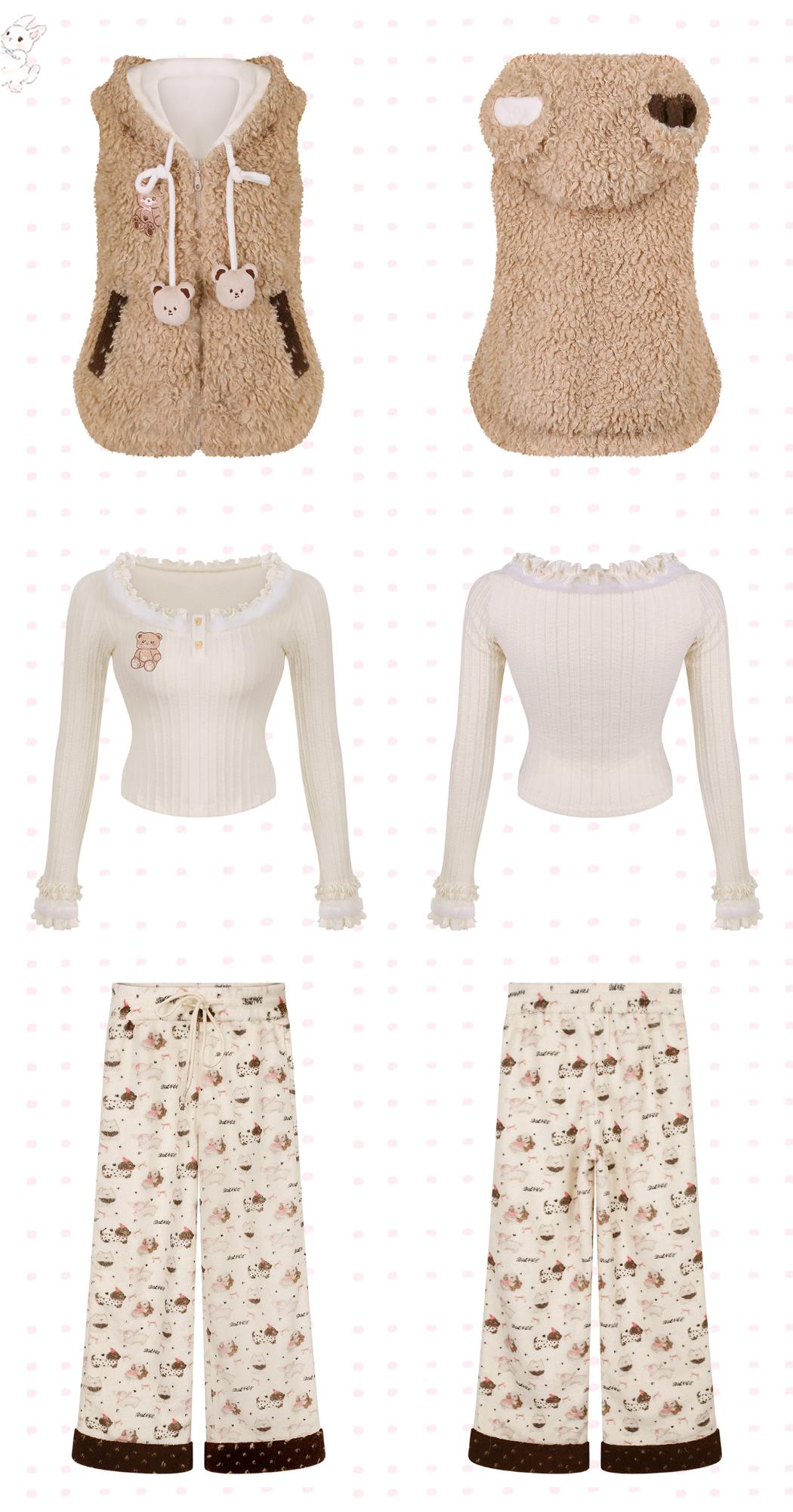 Serendipity Comic Book Teddy Bear Sweater Hoodie Pants Three Piece Set