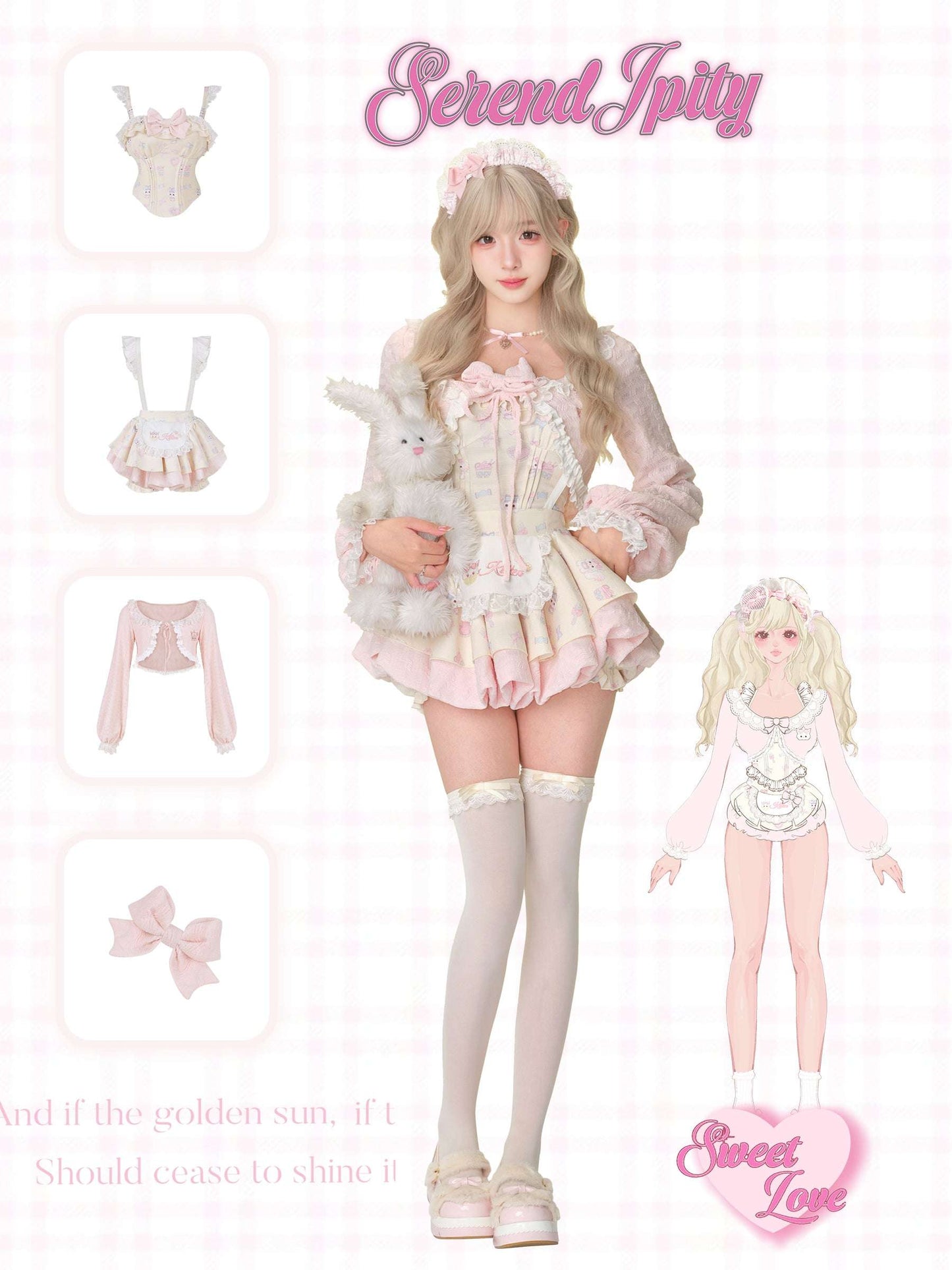 Person wearing a pastel outfit with illustrations of clothing pieces