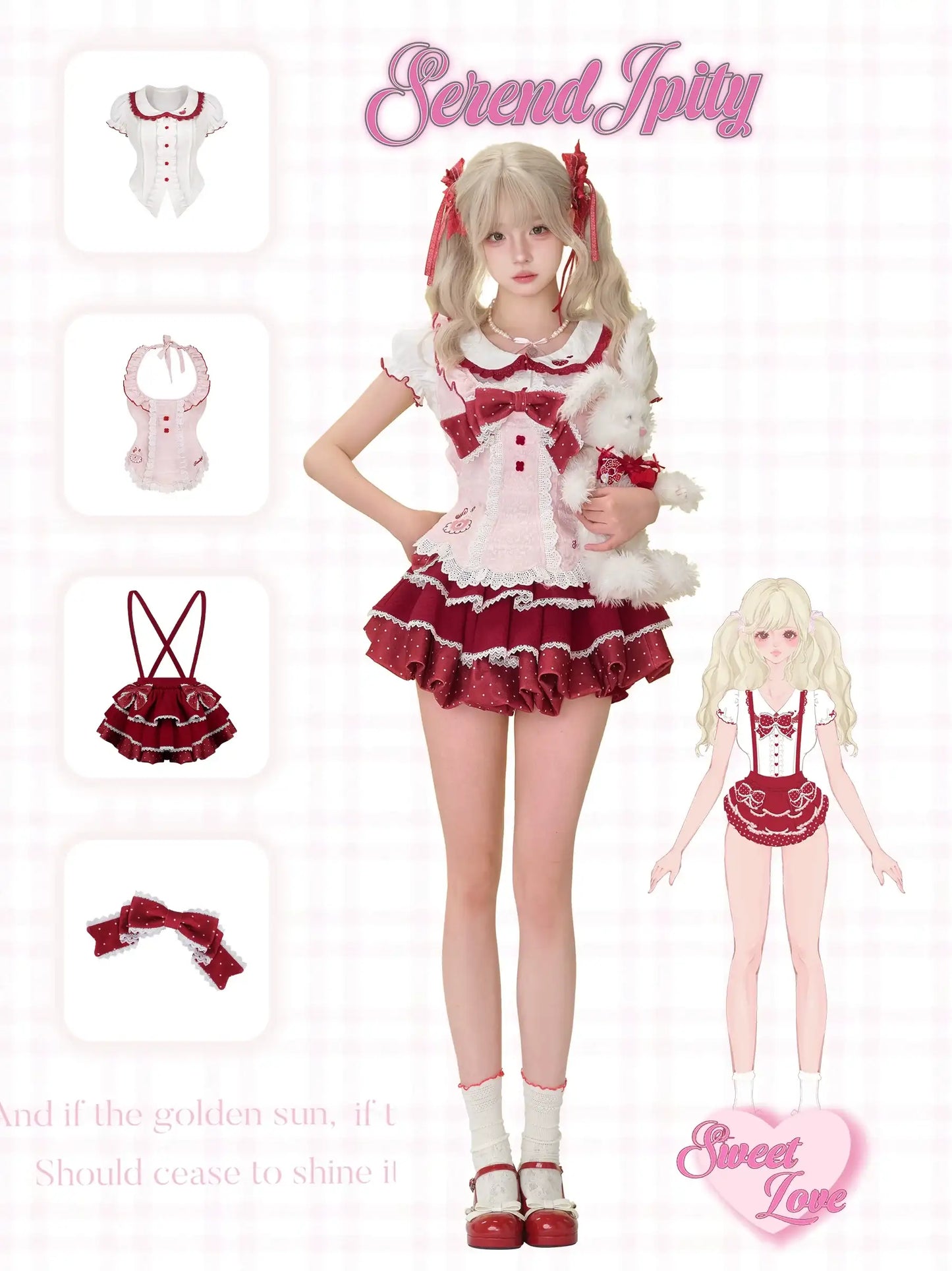 red suspender skirt with elastic waistband, perfect for a cute look