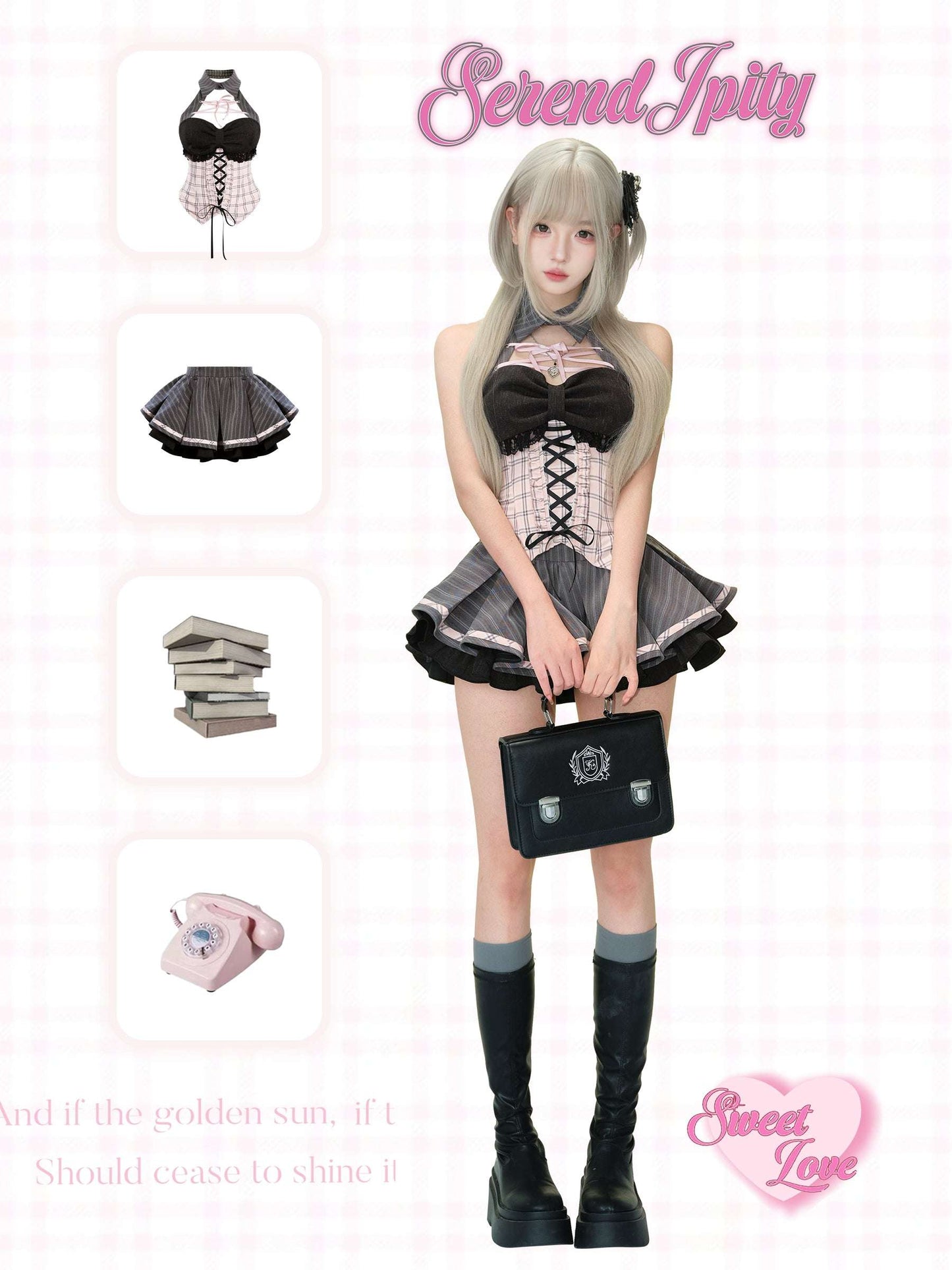 Person wearing a black and pink outfit with accessories