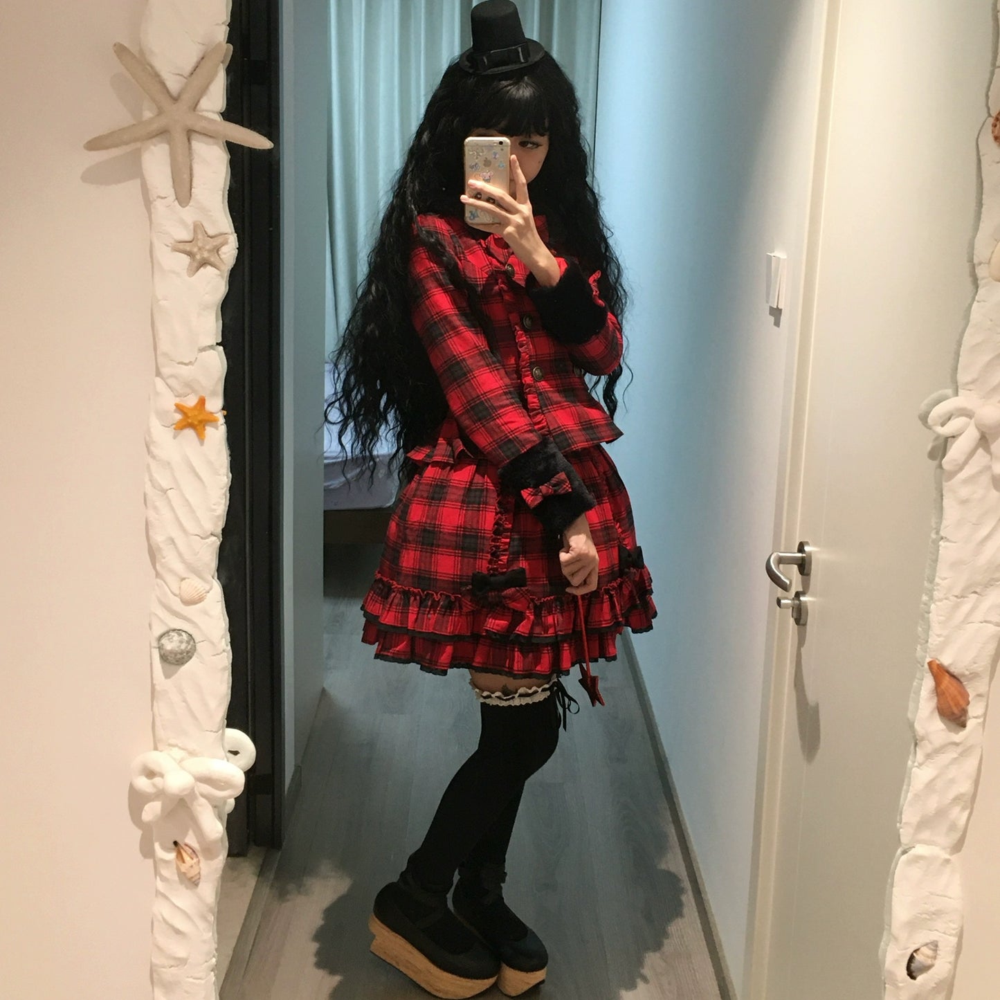 Sweet Dream Christmas Chocolate Red Plaid Jacket Skirt Two Piece Set