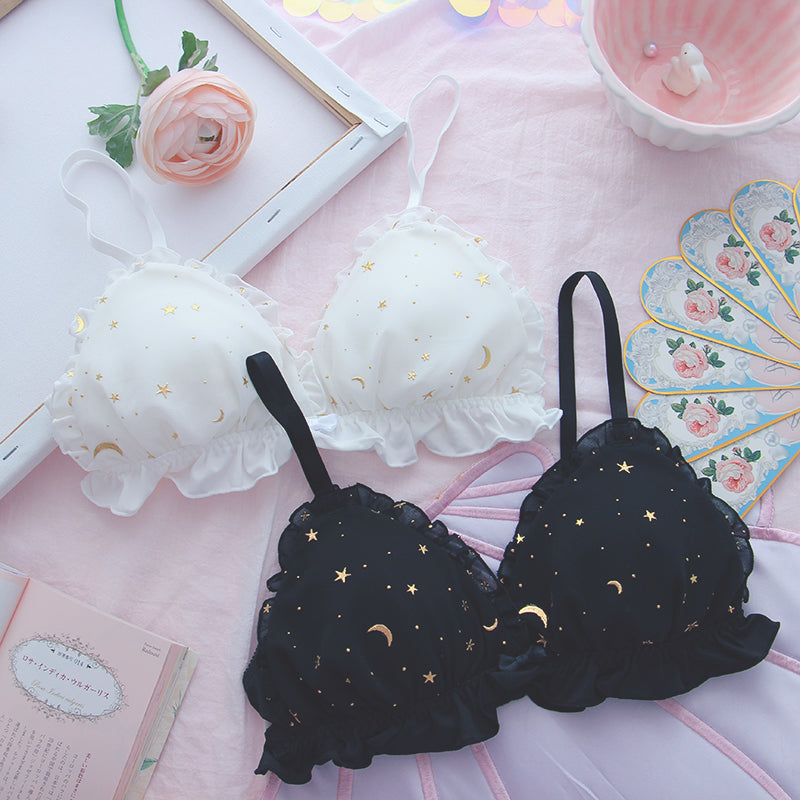 Rococo Star Moon Fairy Sweet Princess Girl Japanese Student Bra Set White Black Panties Underwear Lingerie