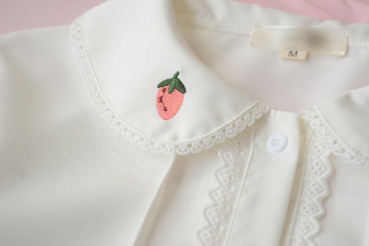 Strawberry Embroidery Doll Collar Sweet Long Sleeve White Shirt