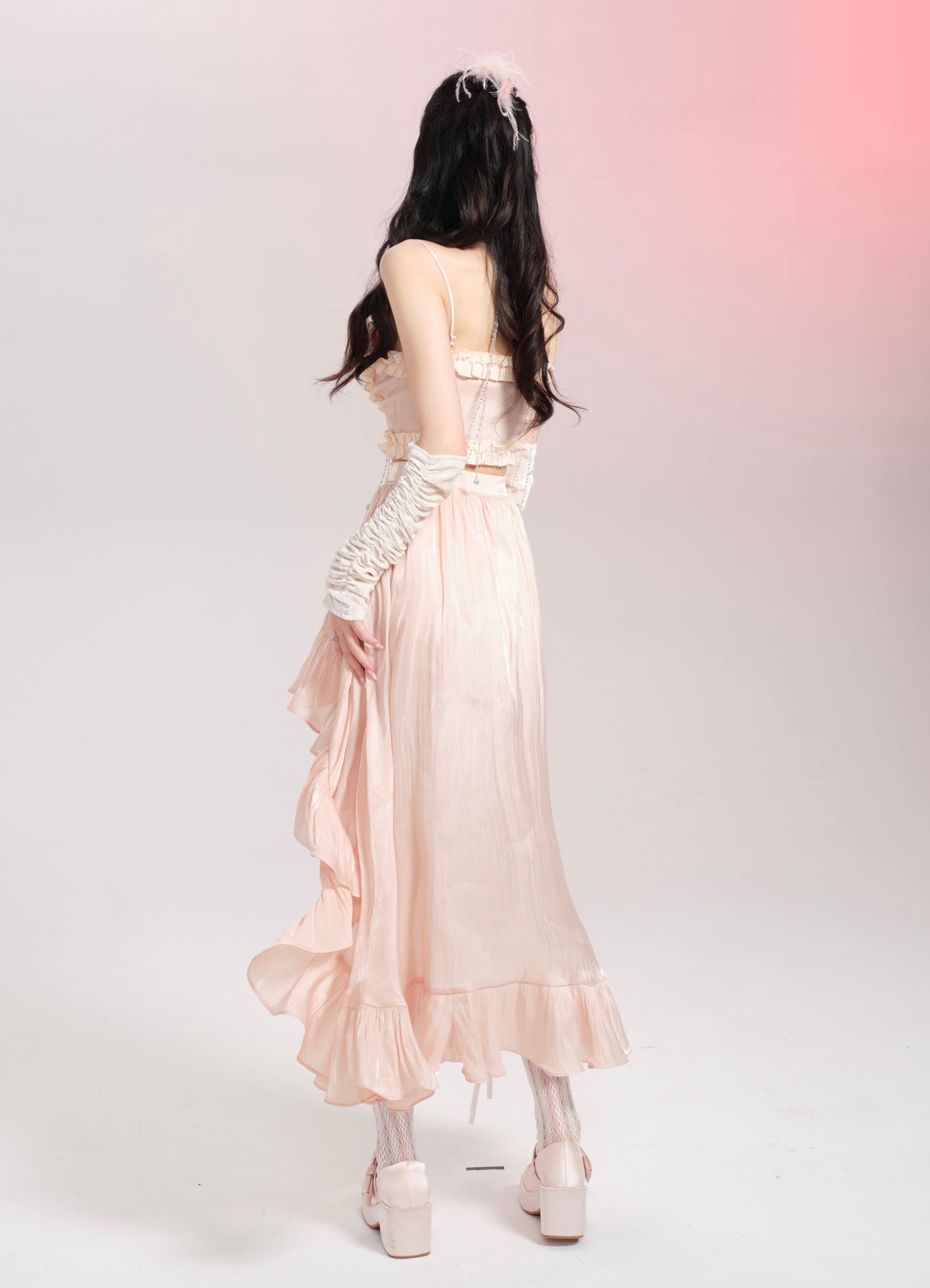 Baroque Coquette Vintage Ballet Dream Lace Top Sleeves Long Skirt Two Piece Set