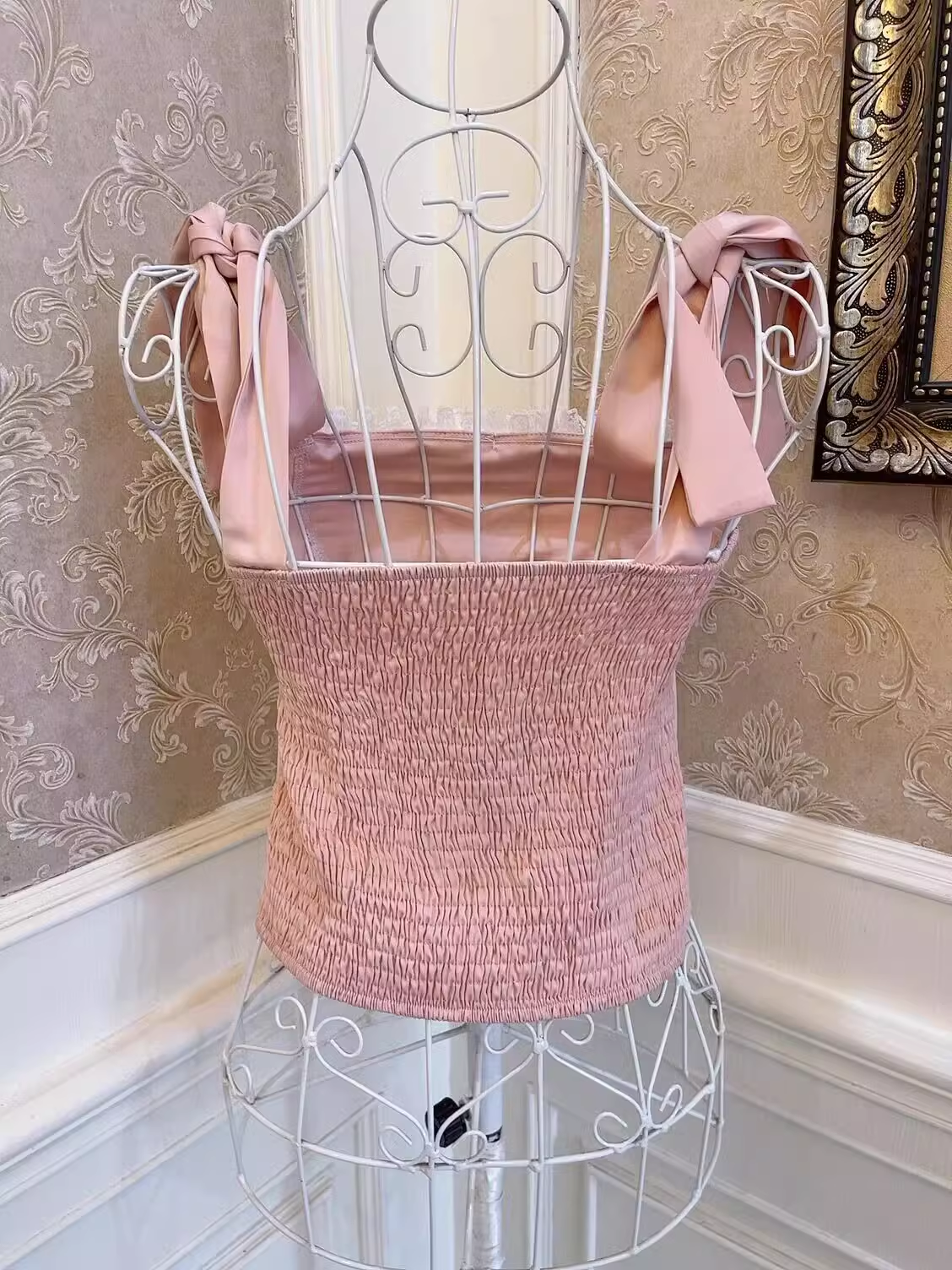 Sweetheart Princess Vintage Coquette Pink Lace Strap Tank Top Camisole