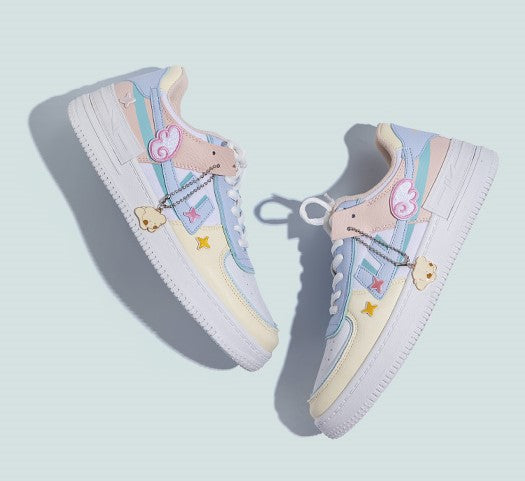 Pastel Colorful Stickers Japanese Causal Girl Sweet Cute Pink White Women Sneakers Sports Running Shoes