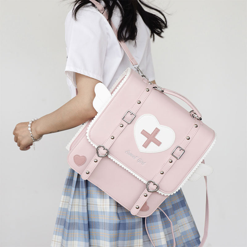 angel backpack with mini wings Sweet Angel Heart Tiny Wings Messenger Bag Backpack – Sugarplum Store