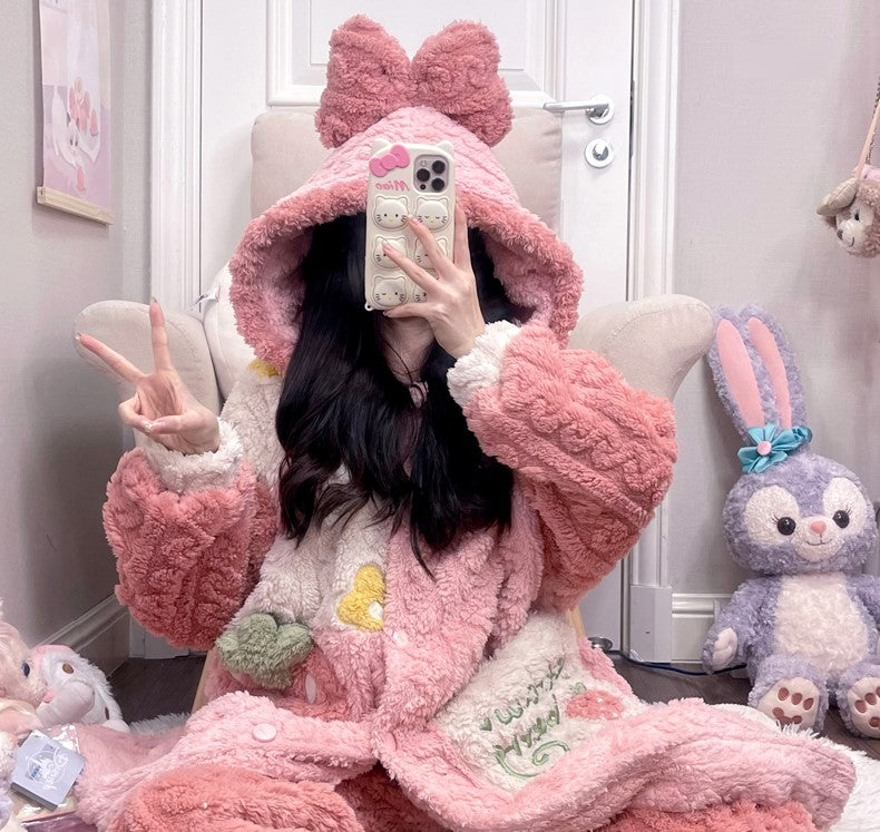 Pink Winter Fluffy Pyjamas Pink Fluffy Pajamas Fluffy Girls Pjs Strawberry Pink Thick Winter
