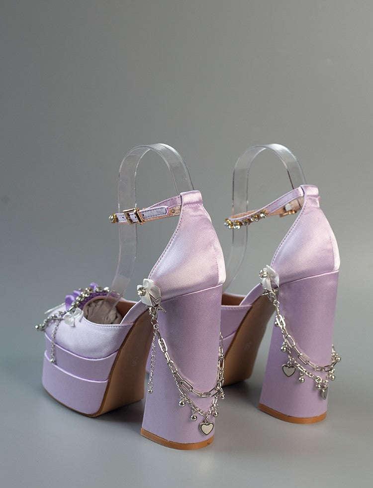 Millennium Hexagram Girls Y2K Gothic Cross Chain Handmade Thick Sole Pink Black White Purple High Heels Shoes