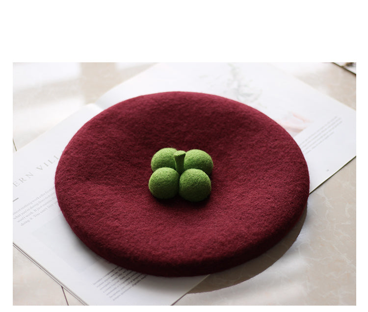 Cute Handmade Purple Mangosteen Fruit Wool Beret Hat