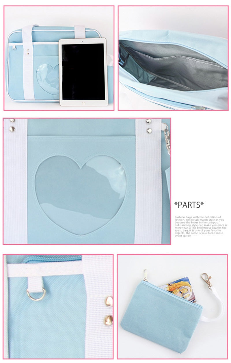 Heart Shoulder Student Pink Blue Purple Stripe Bag