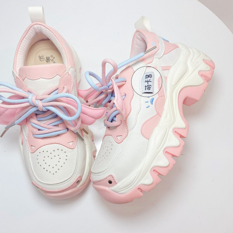 Soft Girl Cute Pastel Pink Blue Purple White Black Heart Wings Sneakers Running Shoes