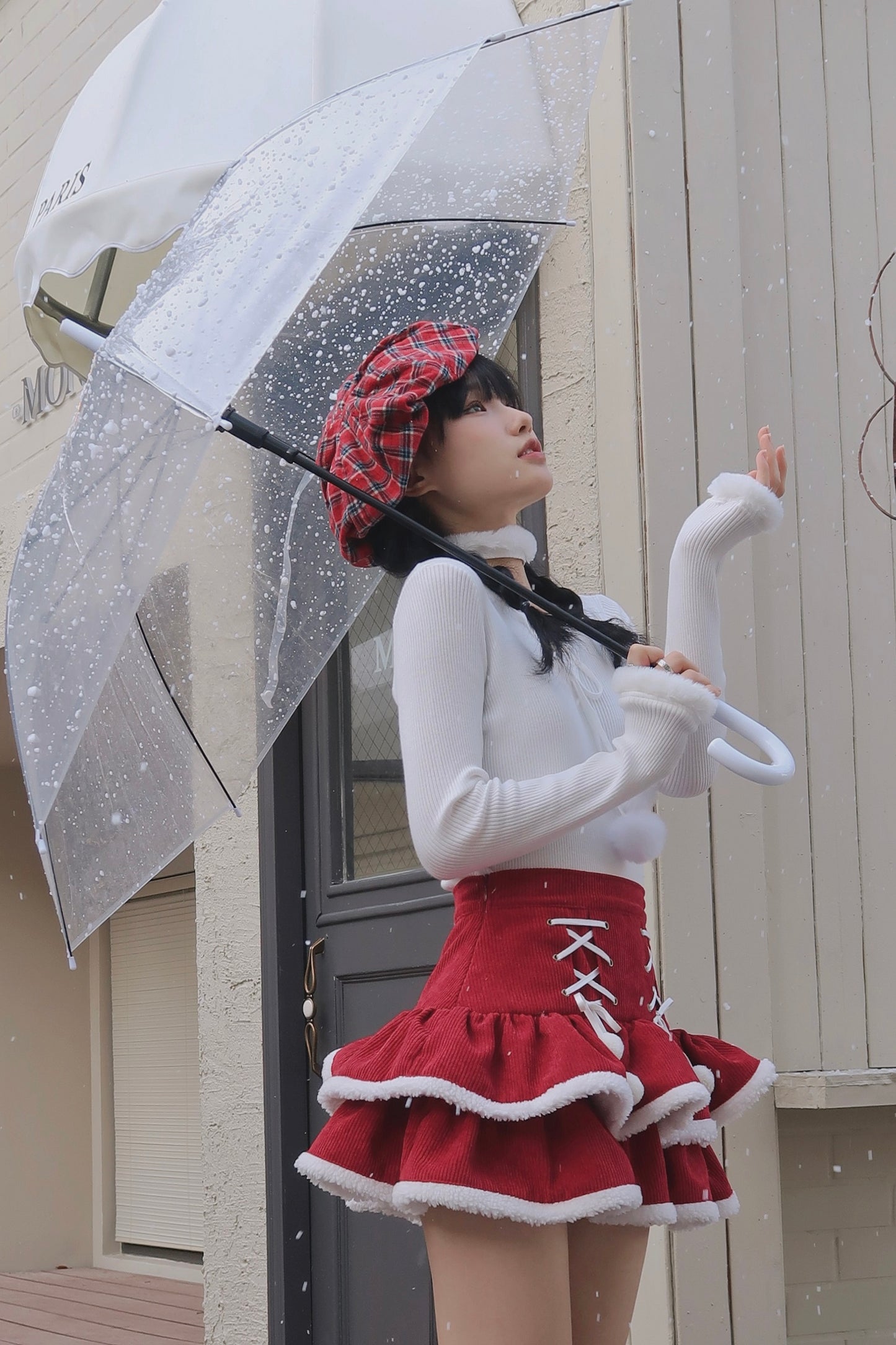 Winter Holiday Soft Plush Black Blue Red High Waist Short Skirt