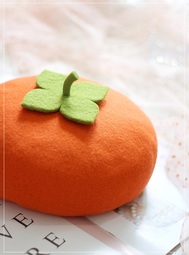 Cute Handmade Orange Persimmon Wool Beret Hat