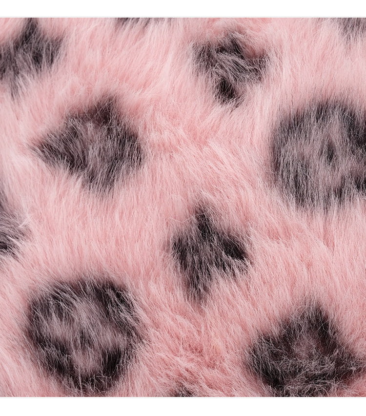 Classic Style Fluffy Fur Plush Leopard Pattern Pink Brown White Shoulder Messenger Bag