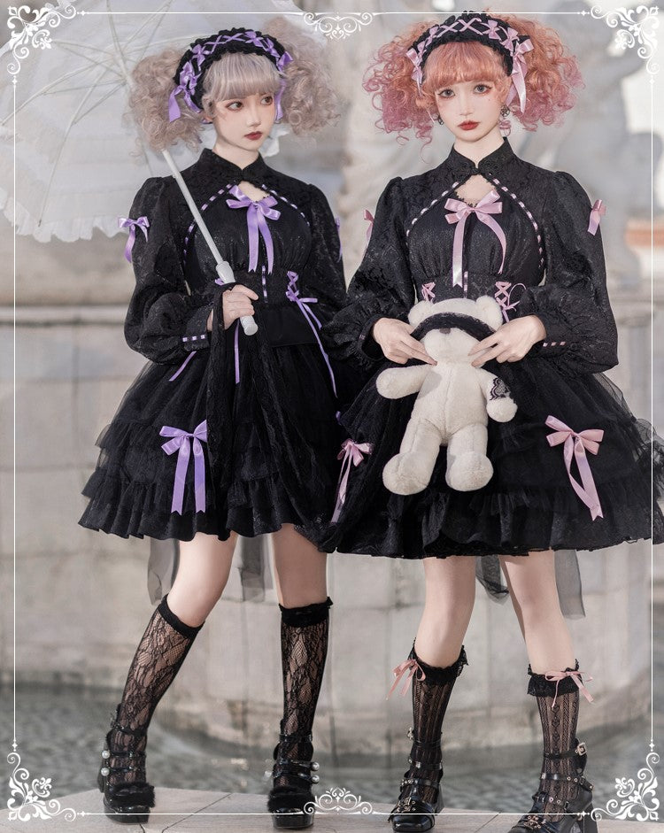 EGL Black Purple & White Pink Bow Lace Gothic Princess Dress Sugarplum Store EGL Black Purple & White Pink Bow Lace Gothic Princess Dress Sugarplum Store