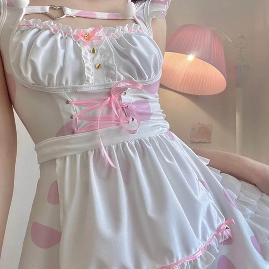 Cutie Sexy Rabbit Bunny Trap Polka Dot Pink Pastel Maid Cosplay Dress