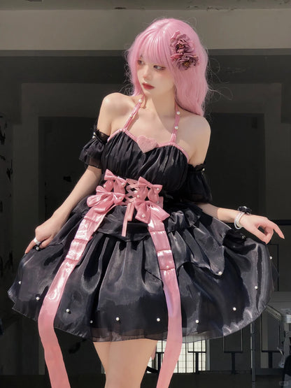 Cookie Lolita Floating Star Black Pink Bow Prom Dress Sugarplum Store Cookie Lolita Floating Star Black Pink Bow Prom Dress Sugarplum Store