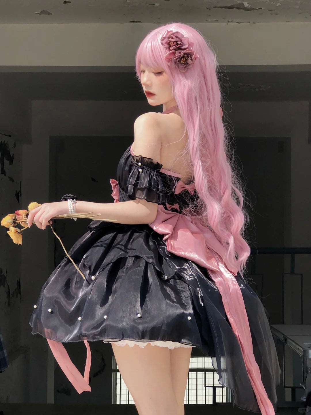 Cookie Lolita Floating Star Black Pink Bow Prom Dress Sugarplum Store Cookie Lolita Floating Star Black Pink Bow Prom Dress Sugarplum Store