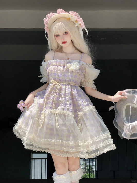 Yarn Cat Wisteria Bubble Purple Lolita Strap Dress - Sugarplum Store