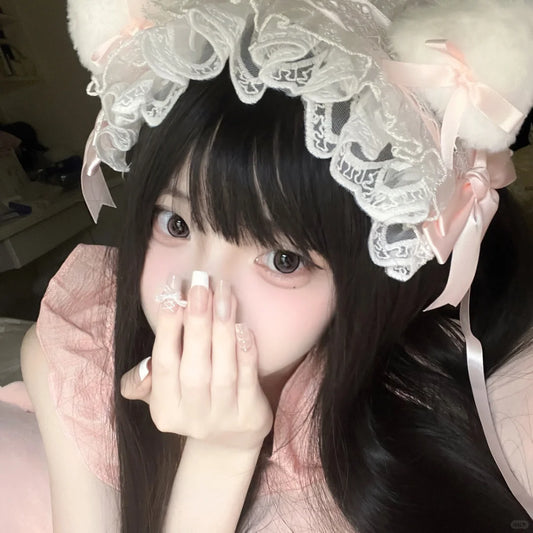 Lolita Lace Cat Ears Bow Hairband Hair Accessories - Sugarplum Store