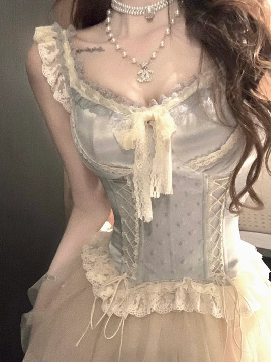 Lazy Girl Anna Silver Blue Camisole Top & Skirt Two Piece Set - Sugarplum Store