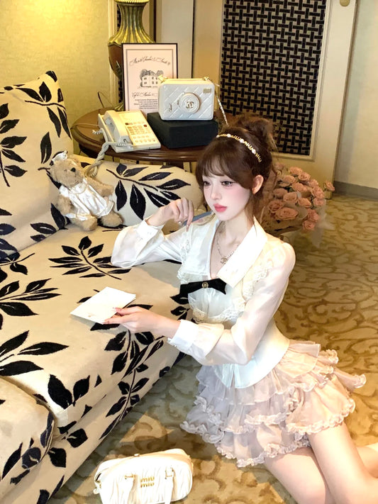 Lazy Girl Private Collection White Blouse Top & Skirt Two Piece Set - Sugarplum Store