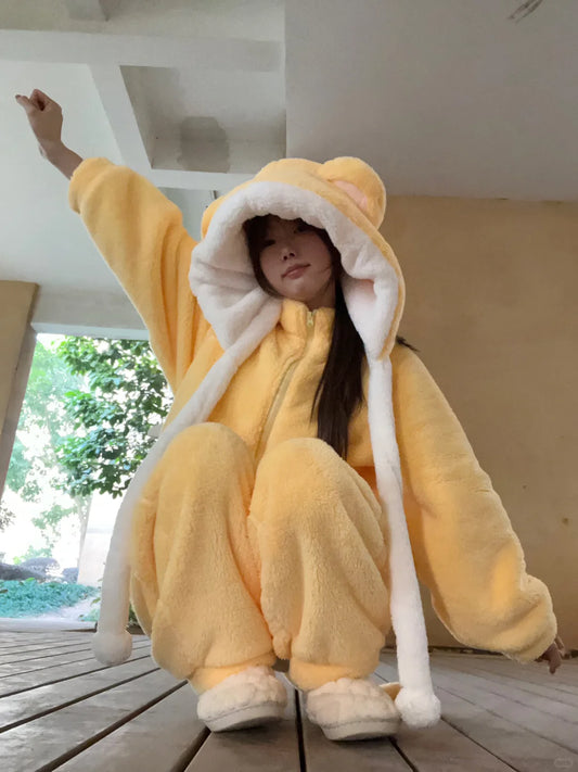 Kero Chan Yellow Hoodie Top & Pants Anime Pajamas Two Piece - Sugarplum Store