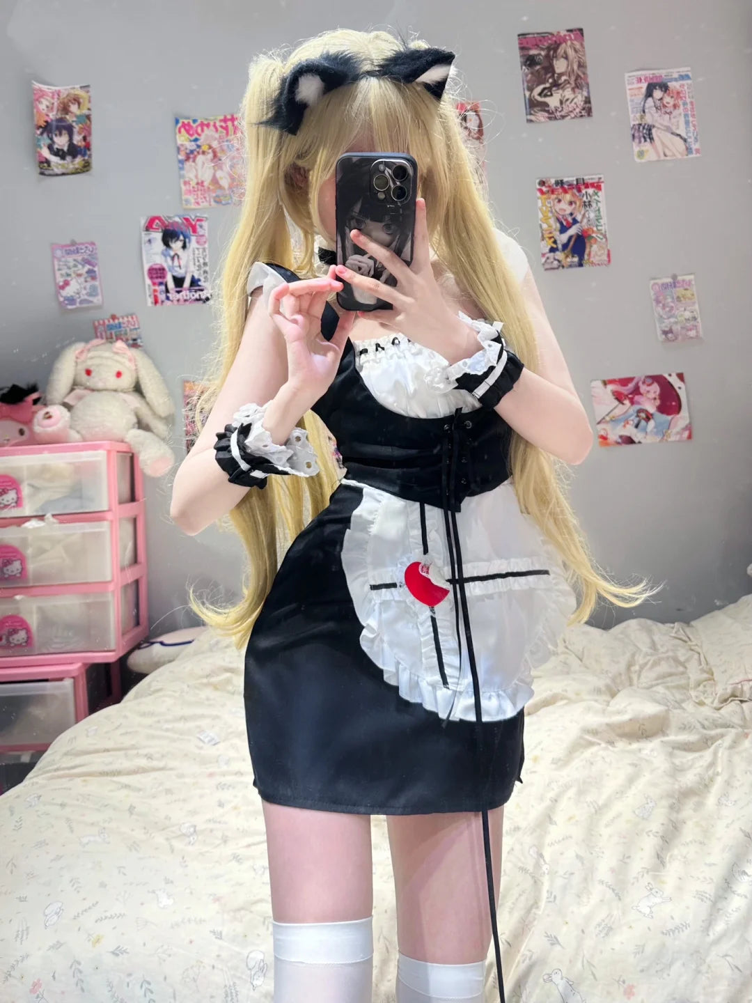 Sexy Bleeding Heart Corset Black White Cosplay Maid Dress – Sugarplum Store