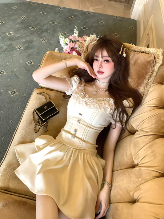 Lazy Girl Confession Balletcore Cream Top & Skirt Two Piece Set - Sugarplum Store