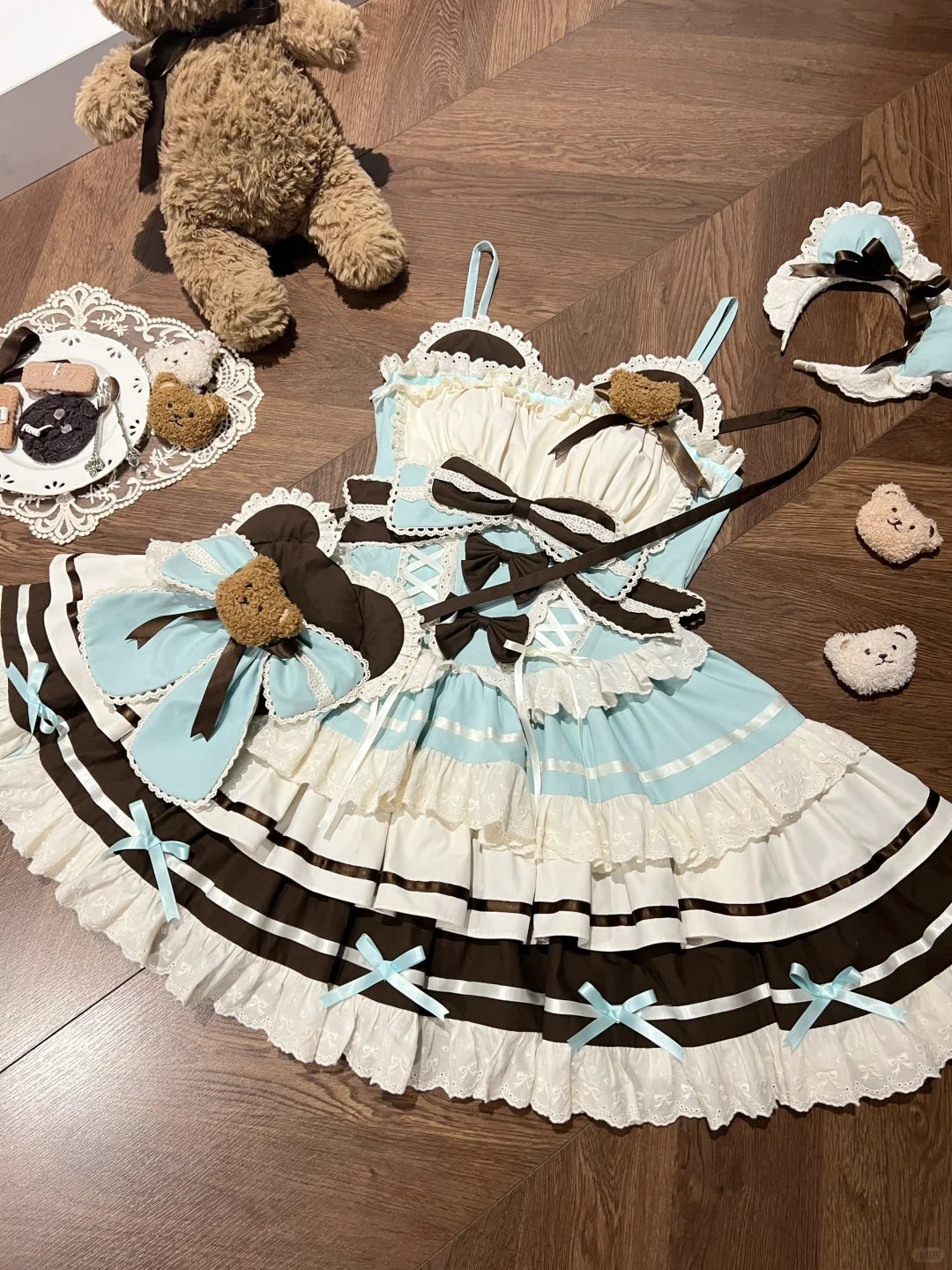 Platycodon Girls Chocolate Teddy Bear Idol Pink & Brown Lolita Dress Platycodon Girls Chocolate Teddy Bear Idol Pink & Brown Lolita Dress