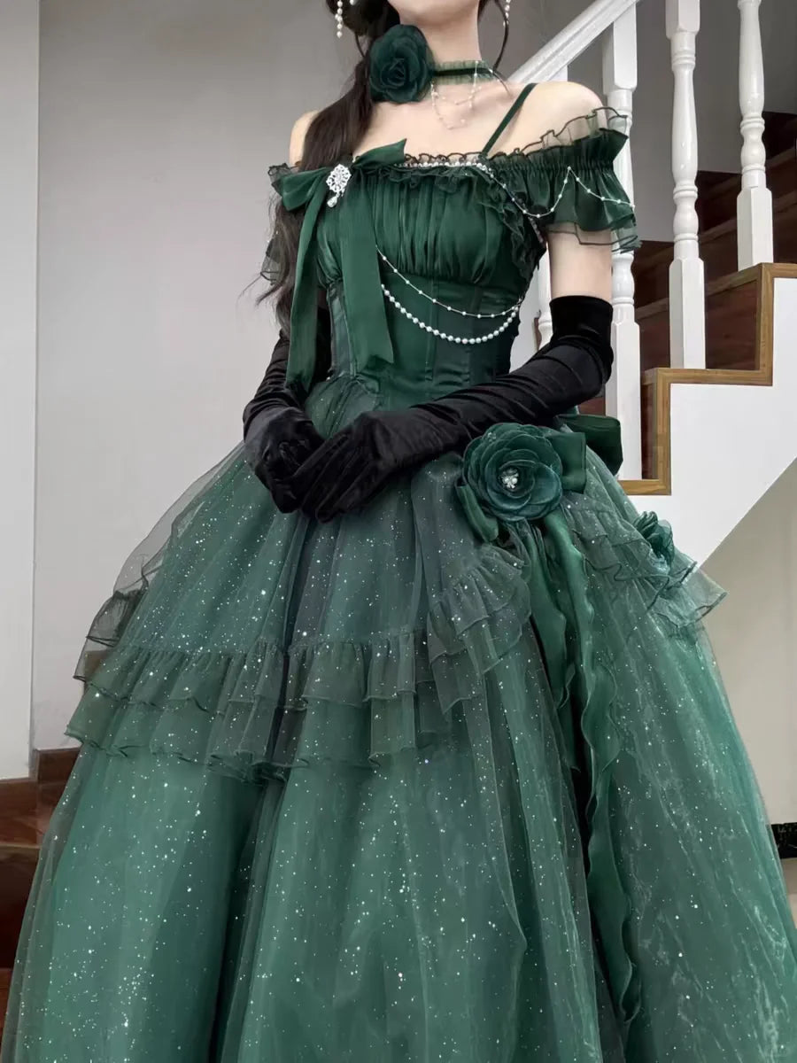 green princess dress Meow Fruit Brilliant Galaxy Elegant Prom – Sugarplum Store Amy Floral Maxi Dress Ronin Brand Single Weave Perfect For Size:UK 12 (In-Rental)