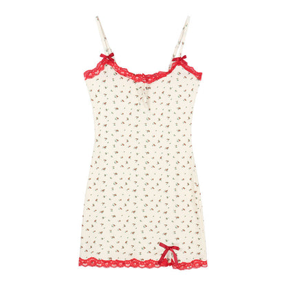 Monet Floral Strap Dress Red Cardigan Two Piece Set