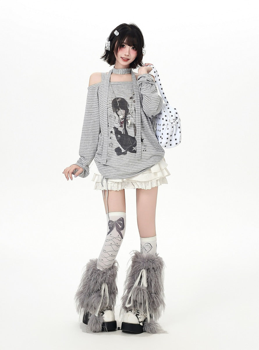 Crazy Girl Anime JK Girl Striped Black Gray Shirt Top