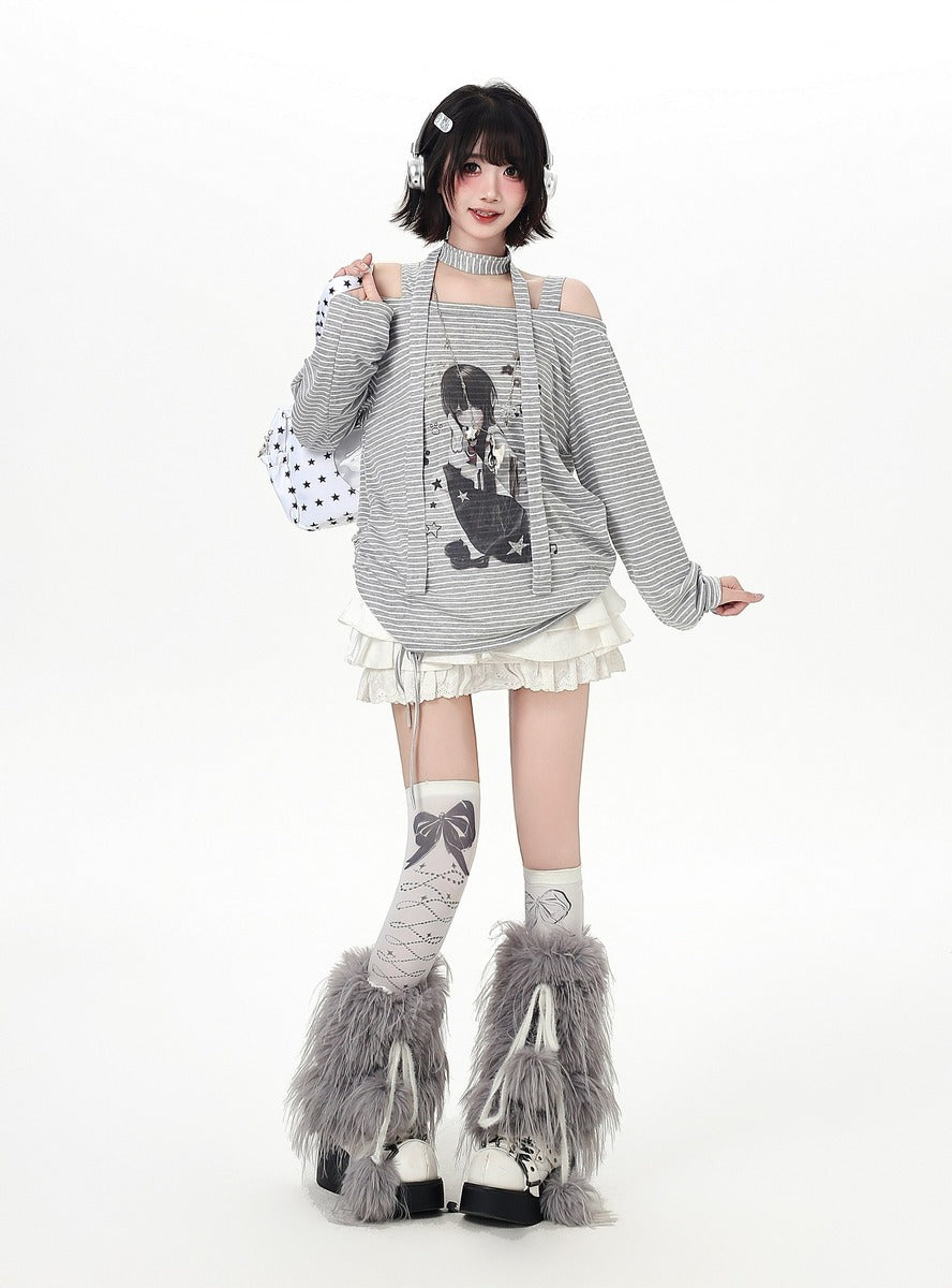 Crazy Girl Anime JK Girl Striped Black Gray Shirt Top