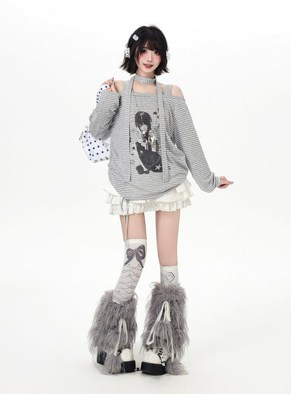 Crazy Girl Anime JK Girl Striped Black Gray Shirt Top