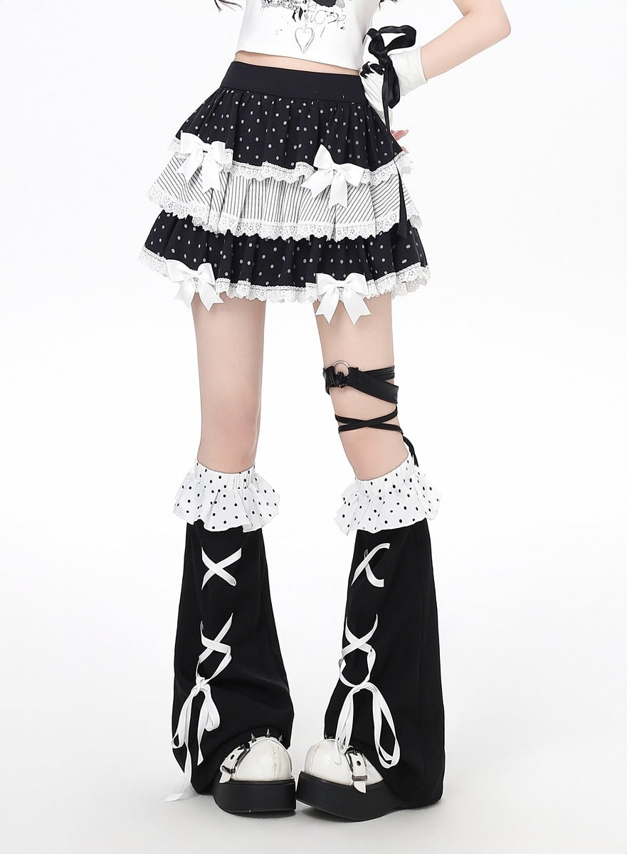 Crazy Girl April Polka Dot Black White Skirt Angel Wings Belt Two Piece Set