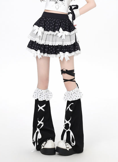 Crazy Girl April Polka Dot Black White Skirt Angel Wings Belt Two Piece Set