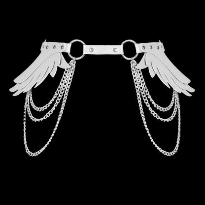 Crazy Girl April Polka Dot Black White Skirt Angel Wings Belt Two Piece Set