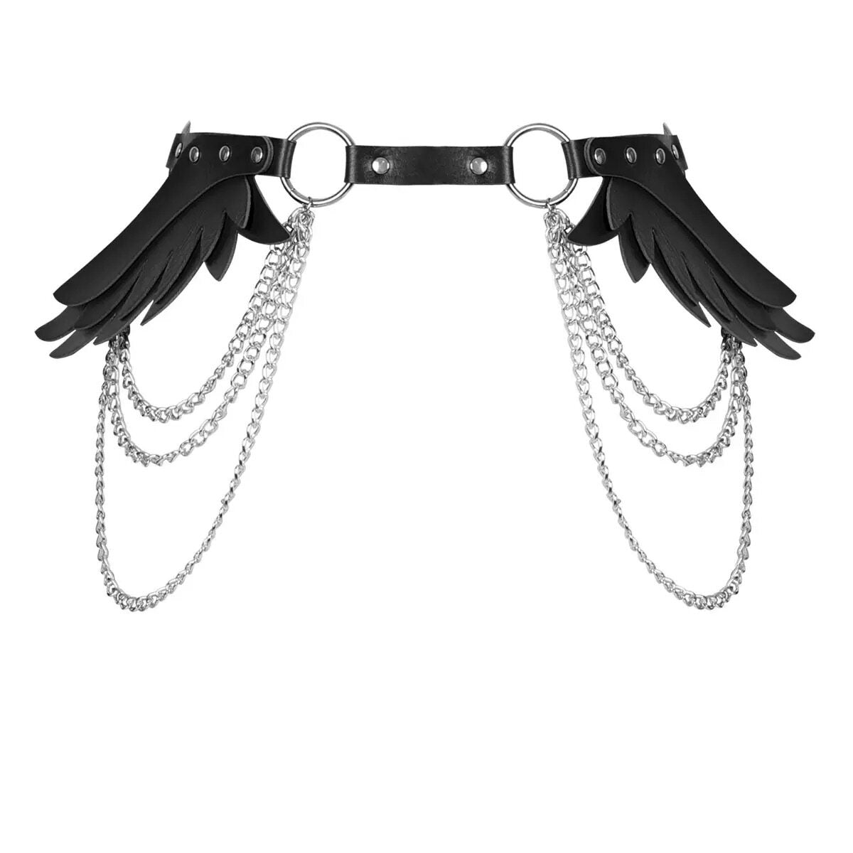 Crazy Girl April Polka Dot Black White Skirt Angel Wings Belt Two Piece Set