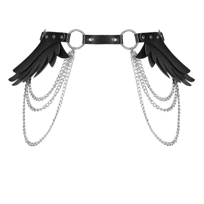 Crazy Girl April Polka Dot Black White Skirt Angel Wings Belt Two Piece Set