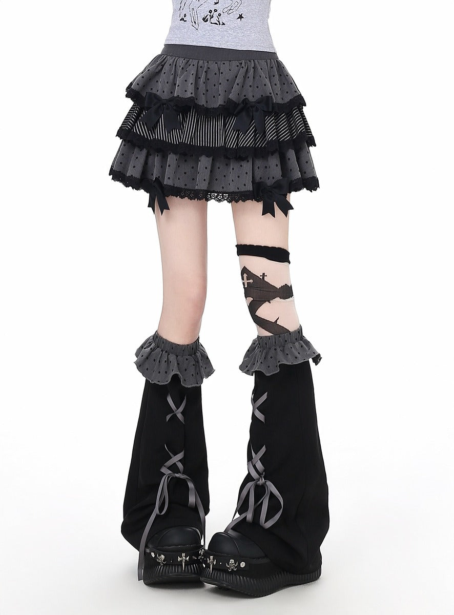 Crazy Girl April Polka Dot Black White Skirt Angel Wings Belt Two Piece Set